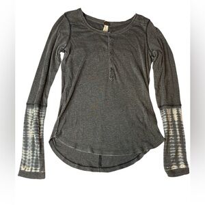 We The Free Charcoal Long Sleeve Top with Tie-Dye Accents